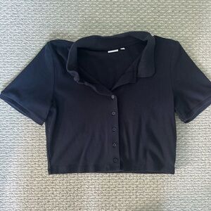 Aritzia Sunday Best Tuesday shirt cropped blouse navy size M